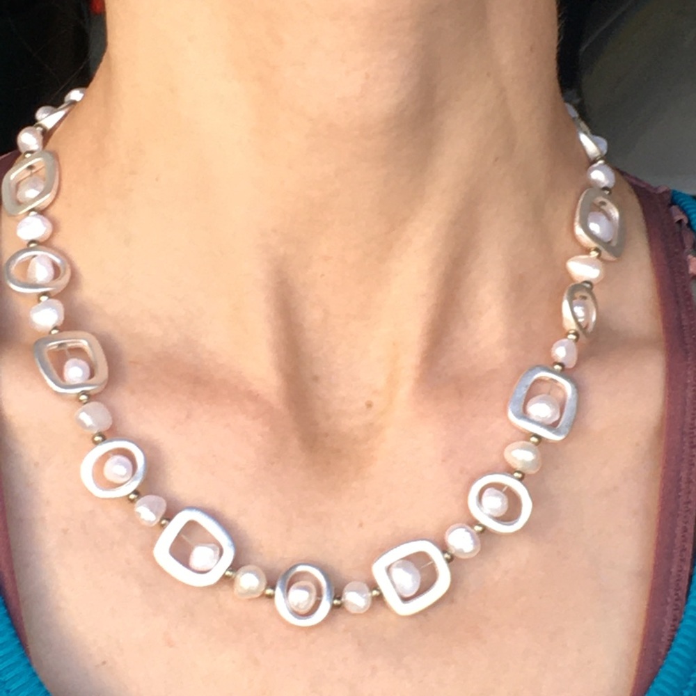 Faux pearl beaded necklace and matching bracelet